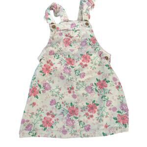 Vintage Shabby Chic Girls Floral Print 100% Cotton Overall Jumspuit Size 4